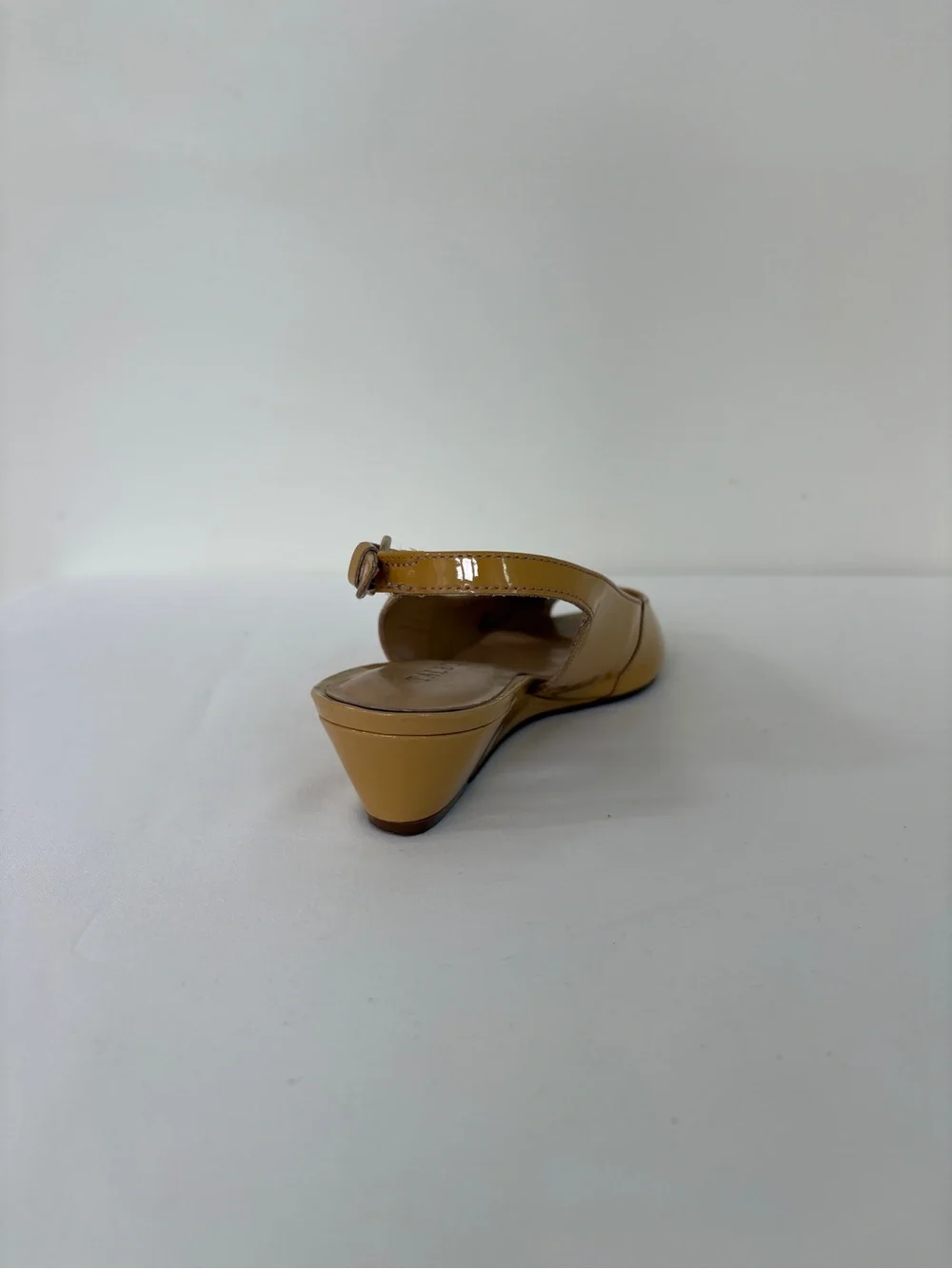Talbots Mustard Yellow Patent Peep-Toe Slingback Wedge Leather